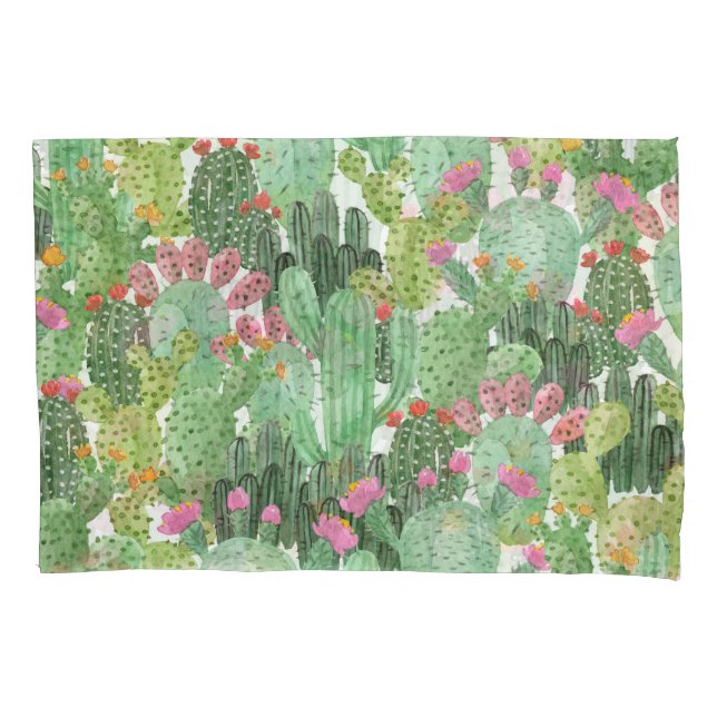 Hand Painted Cactus: Desert Green Pillow Case (Front)