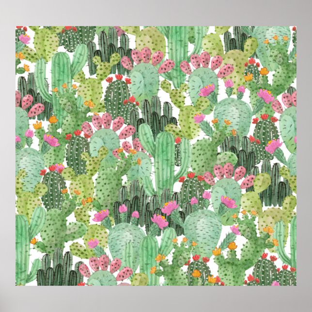 Hand Painted Cactus: Desert Green Poster (Front)