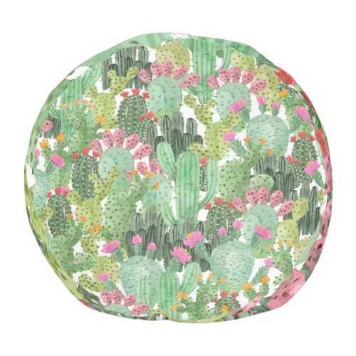 Hand Painted Cactus Desert Green Pouf