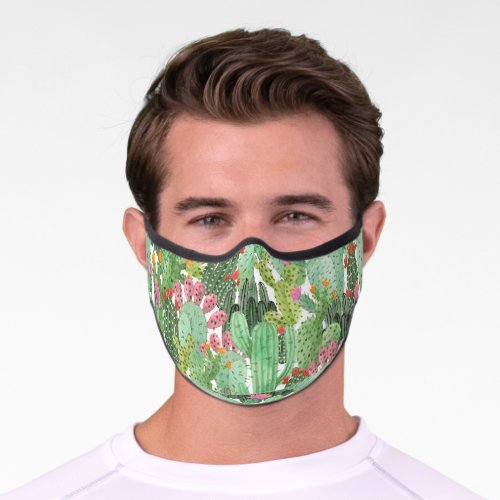 Hand Painted Cactus Desert Green Premium Face Mask