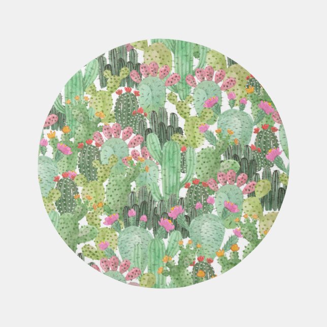 Hand Painted Cactus: Desert Green Rug (Front)