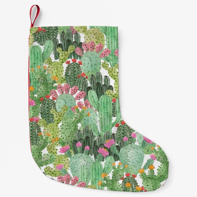Hand Painted Cactus: Desert Green Small Christmas Stocking (Front)