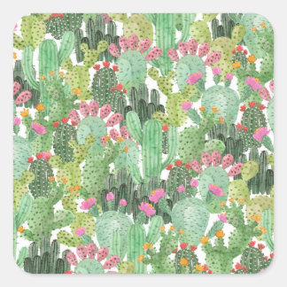 Hand Painted Cactus: Desert Green Square Sticker