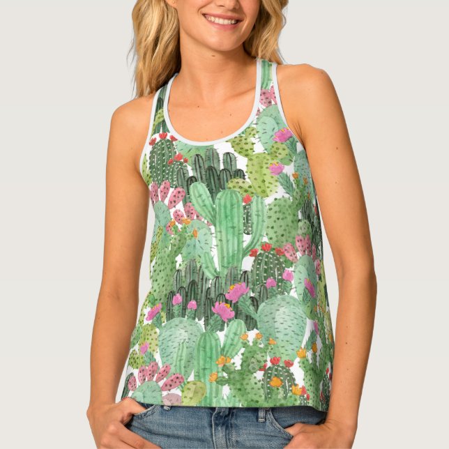 Hand Painted Cactus: Desert Green Tank Top (Front)