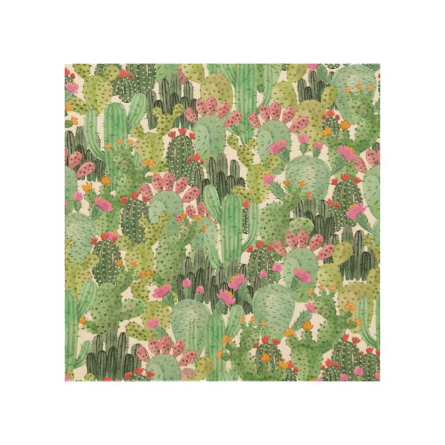 Hand Painted Cactus: Desert Green Wood Wall Art (Front)
