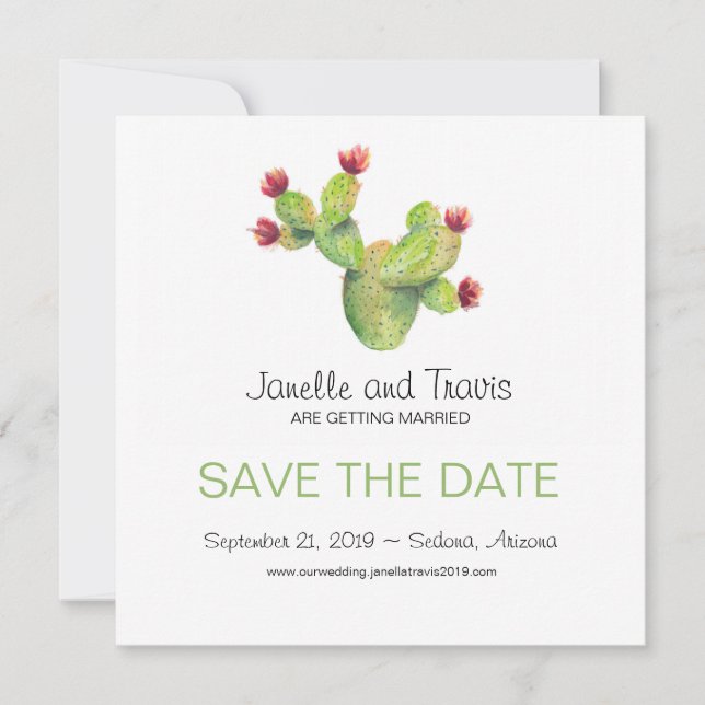 Hand painted Cactus Wedding Save the Date (Front)