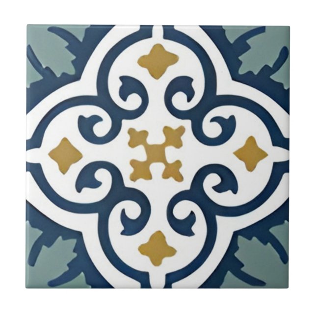 hand painted ceramic harmonious floral patterntile tile (Front)