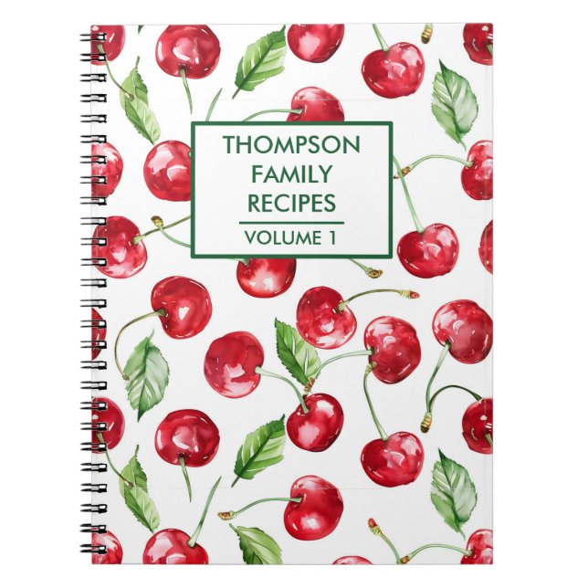 Hand painted cherries Personalized Recipe Notebook (Front)