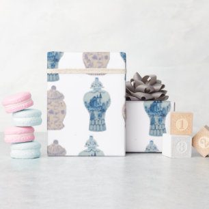 Hand Painted Chinoiserie Blue Ginger Jar Wrapping Wrapping Paper