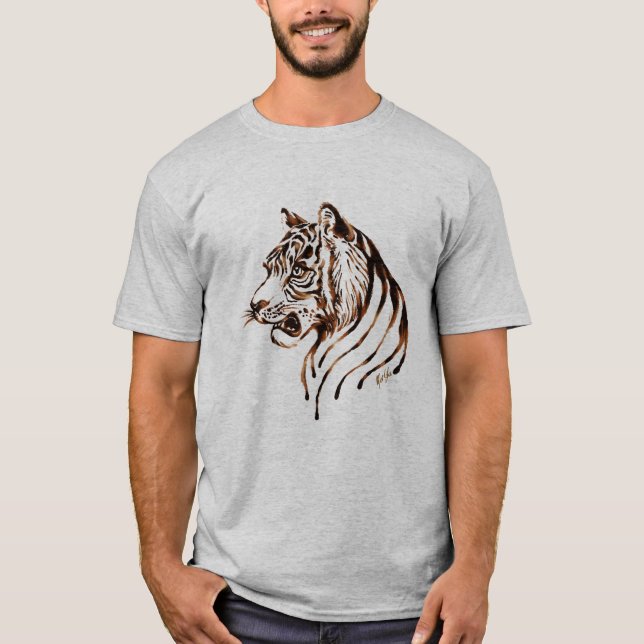 Hand Painted Chocolate Tiger Art Men's T-shirt (Front)