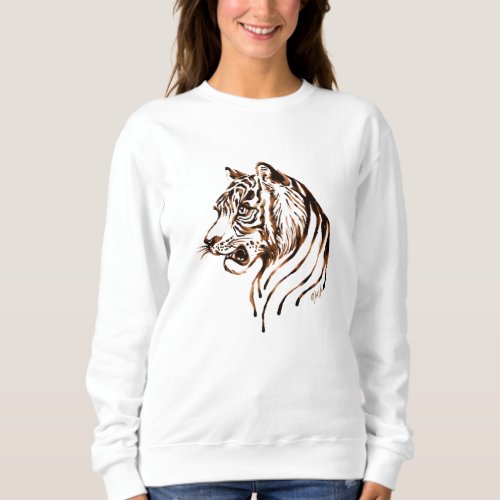 Hand Painted Chocolate Tiger Art Womens Sweater