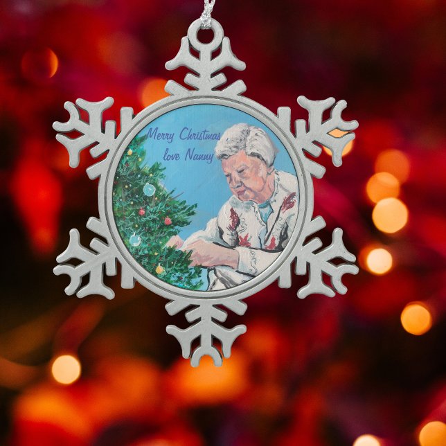  Hand Painted Christmas greeting from GRAMMY  Snowflake Pewter Christmas Ornament (Classic Christmas Ornament, Could be anyone's nana,)