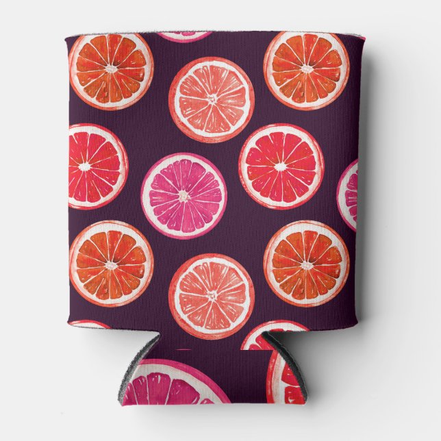 Hand Painted Citrus Dark Pattern Can Cooler (Front)