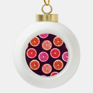 Hand Painted Citrus Dark Pattern Ceramic Ball Christmas Ornament