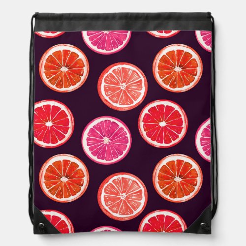 Hand Painted Citrus Dark Pattern Drawstring Bag