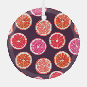 Hand Painted Citrus Dark Pattern Glass Ornament