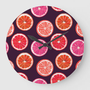 Hand Painted Citrus Dark Pattern Large Clock