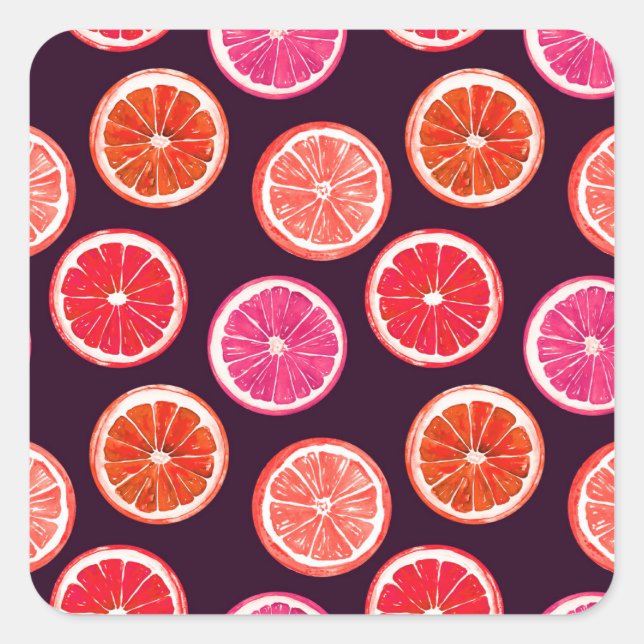 Hand Painted Citrus Dark Pattern Square Sticker (Front)