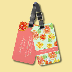 Hand-Painted Citrus Orange Lime Slices Watercolor Luggage Tag
