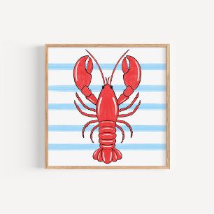 Hand-Painted Coastal Mediterranean Lobster Art Poster