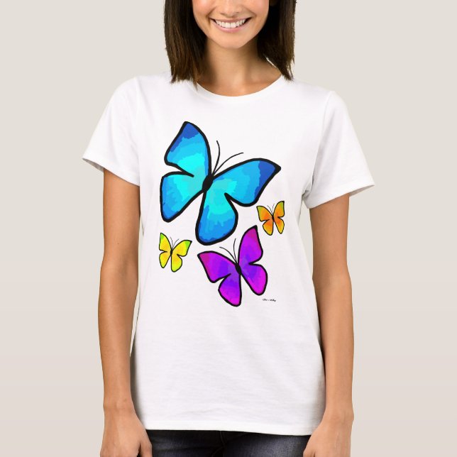 Hand-painted Colorful Butterflies T-Shirt (Front)