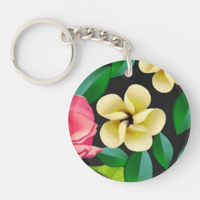 Hand Painted Colorful Flowers Design-67459 Keychain (Front)