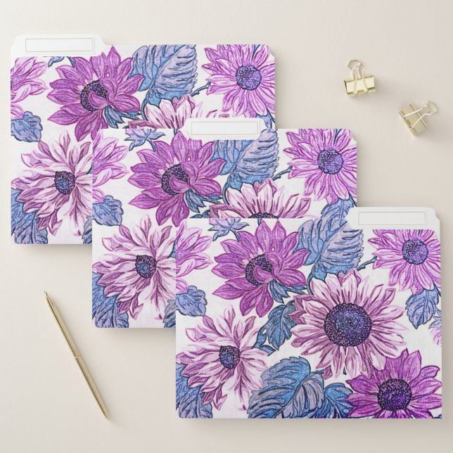 Hand-Painted Colorful Flowers File Folder (Set)