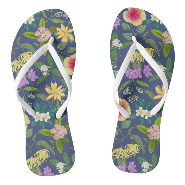 Hand-painted Colorful Tropical Flowers Pattern Flip Flops (Footbed)