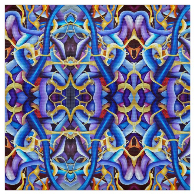 Hand-Painted Contemporary Abstract Shades of Blue Fabric (Swatch)