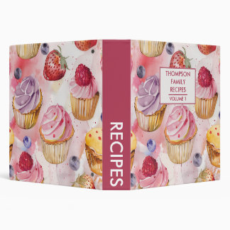 Hand painted cupcake berries personalized recipe 3 ring binder