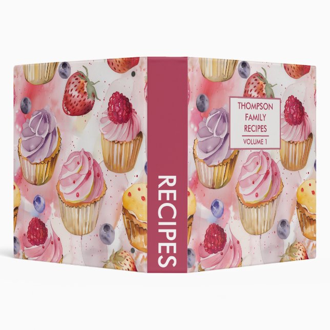 Hand painted cupcake berries personalized recipe 3 ring binder (Background)