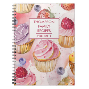 Hand painted cupcake berries personalized recipe notebook