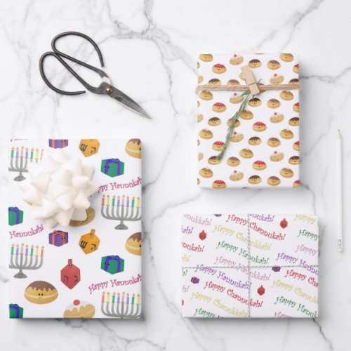 Hand Painted cute and fun Hannukah patterned Wrapping Paper Sheets