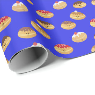 hand painted, cute Hannukah doughnut patterned Wra Wrapping Paper