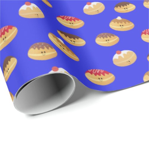 hand painted cute Hannukah doughnut patterned Wra Wrapping Paper