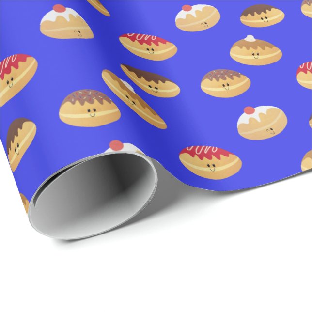 hand painted, cute Hannukah doughnut patterned Wra Wrapping Paper (Roll Corner)
