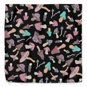 Hand Painted Cute Mushroom Fungi Pattern Bandana