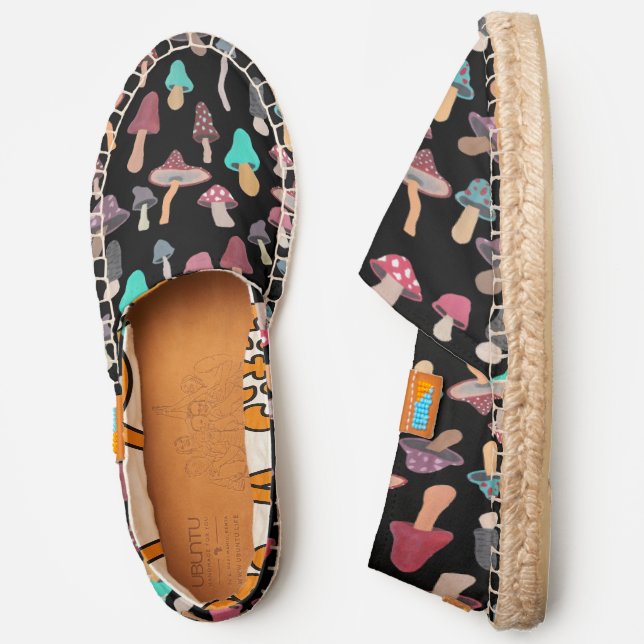 Hand Painted Cute Mushroom Fungi Pattern Espadrilles (Side)