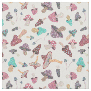Hand Painted Cute Mushroom Fungi Pattern Fabric
