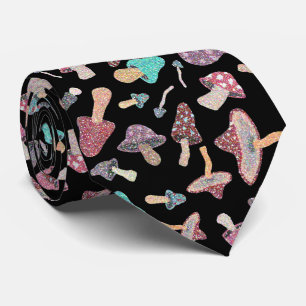 Hand Painted Cute Mushroom Fungi Pattern Neck Tie
