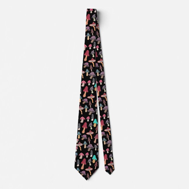 Hand Painted Cute Mushroom Fungi Pattern  Neck Tie (Front)