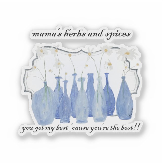 Hand Painted Daisy Rosemary Jar Bottle  Sticker (Front)