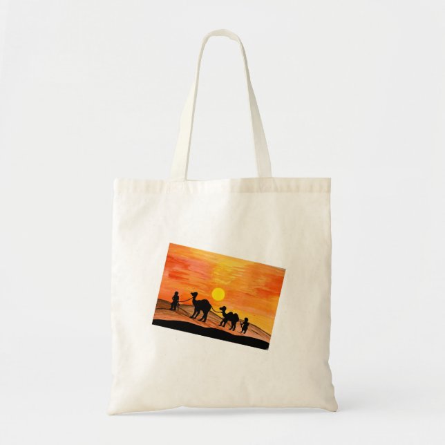 Hand-painted Desert Sunset Camel Tote Bag (Front)