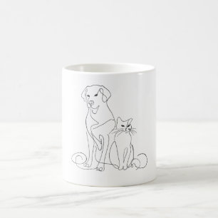 Hand Painted Dog and Cat  Line Art Illustration Coffee Mug