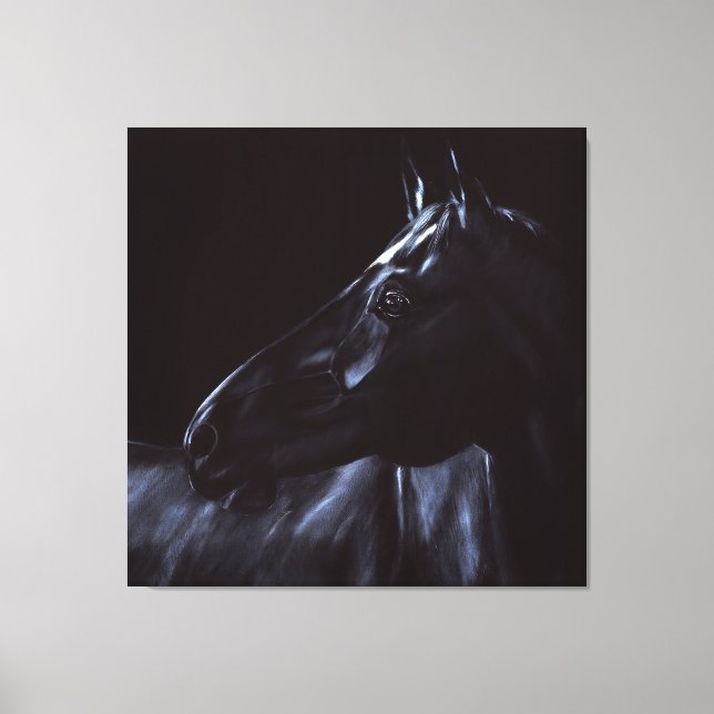 Hand-painted elegant black horse canvas print (Front)