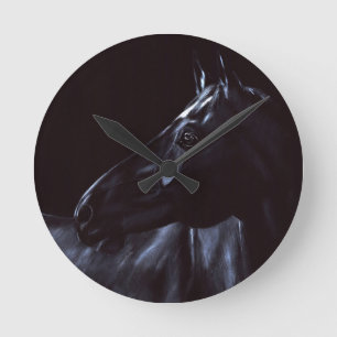 Hand-painted elegant black horse round clock