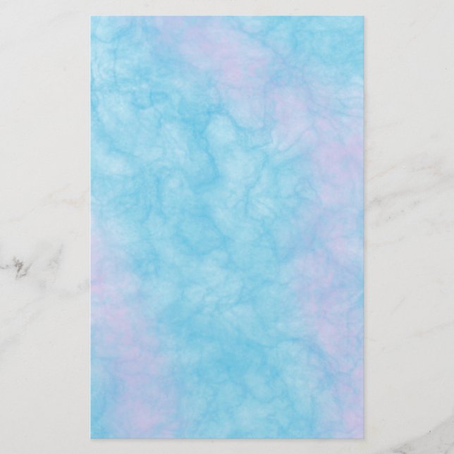Hand Painted Elegant Blue and Pink Marble Stationery (Front)
