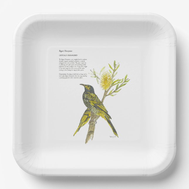 Hand Painted Endangered Honeyeater Paper Plate (Front)