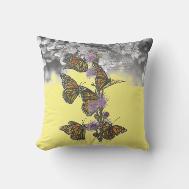  Hand-Painted Endangered Monarch Butterflies Throw Pillow (Front)