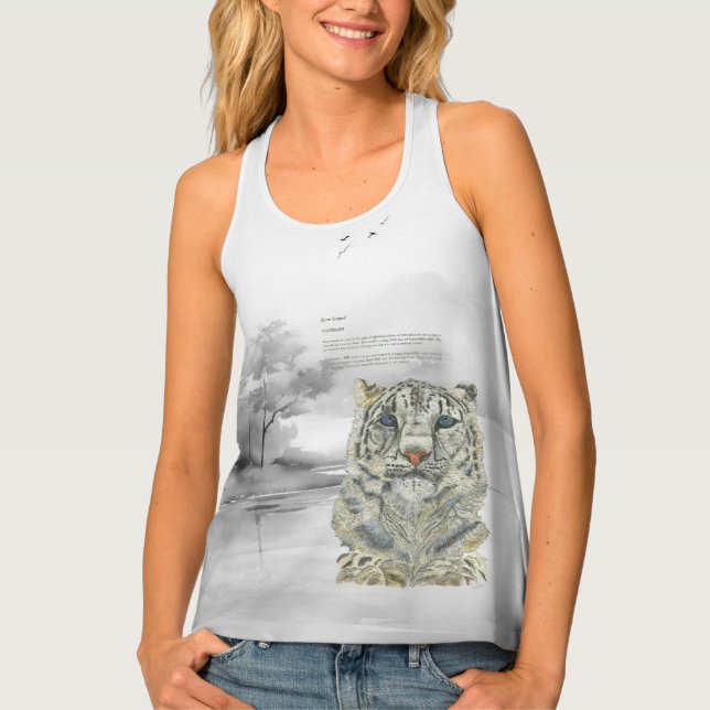 Hand Painted Endangered Snow Leopard Tank Top (Front)